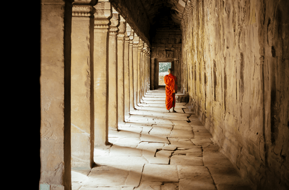 It is common to see monks at Angkor Wat in Siem Reap, Cambodia.